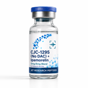 CJC-1295 No DAC and Ipamorelin 5mg 5mg blend research vial with Jet Research Peptides branding on a clean white background